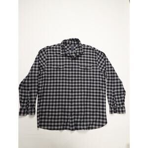 Lands’ End Plaid Button Down Shirt Men XXL Traditional Fit Black Gray Flannel